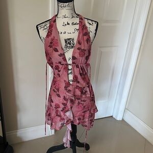 Floral Pink Backless Dress